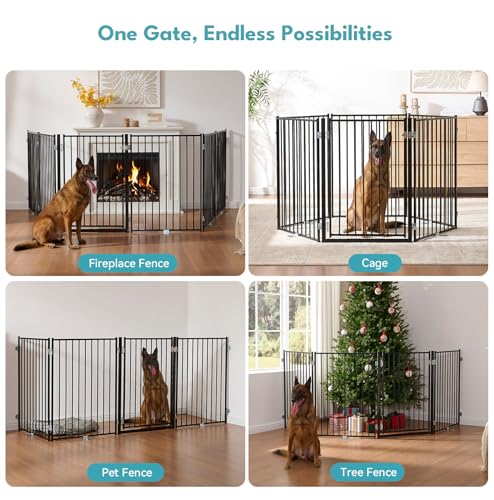 Freestanding Dog Gate with Door for Indoor & Outdoor