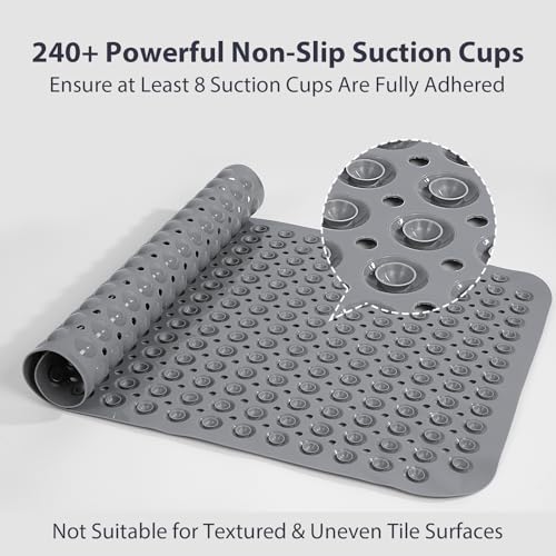 Large Shower Mat Bathtub Mat Bath Mat Non Slip Gray 21.5"x33.5"