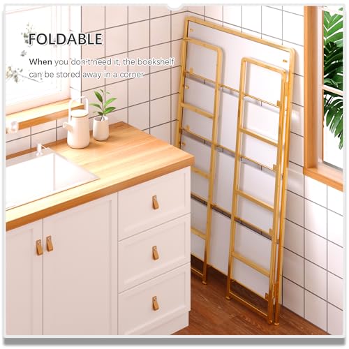 No Assembly Extra Wide 4 Tiers Folding Bookshelf Storage Shelves Vintage Bookcase Standing Racks Study Organizer Home Office
