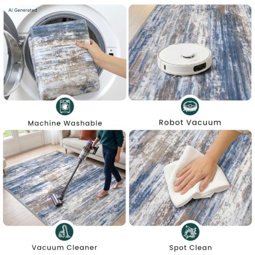 Kitchen Runner Rug for Hallway Modern Runner Rug 2x5 Blue Rust