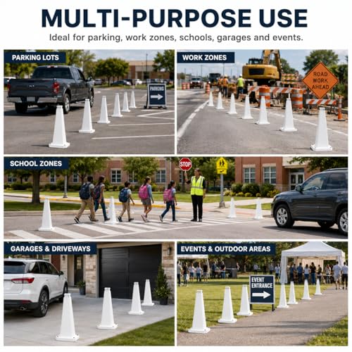 3 Pack 36" Bright White Traffic Safety Cones with Weighted Base