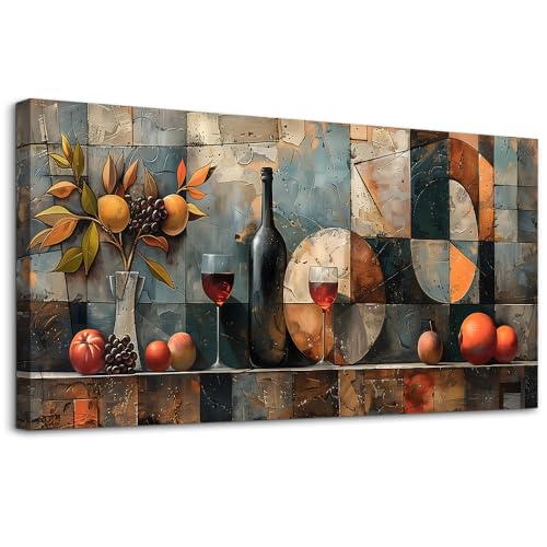 Large Canvas Wall Decor For Kitchen Wall Art For Living Room Dining Room Decorations Wine Glass Painting Still Life Abstract Picture Artwork Pub Wall Mural Posters Home Decor 24"x48"