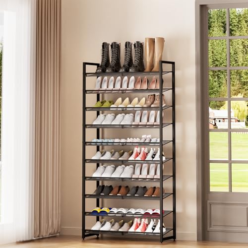 Shoe Rack, 10-Tier Metal Shoe Organizer, Tall Shoe Rack for Closet,entryway,Garage, with Adjustable Flat or Angled Shelves, 42-50 Pairs,Shoes that can accommodate The Whole Family. (10 Count)