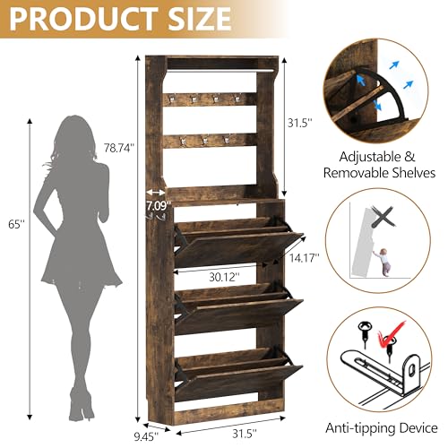 Tall Shoe Cabinet with Coat Rack