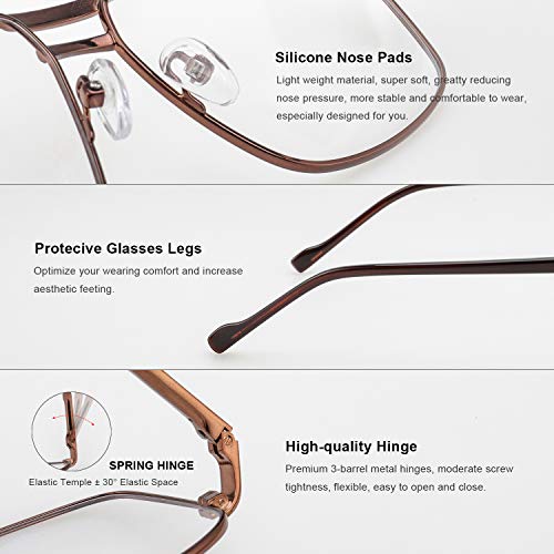Reading Glasses for Men Square Double Bridge Blue Light Blocking Computer Readers