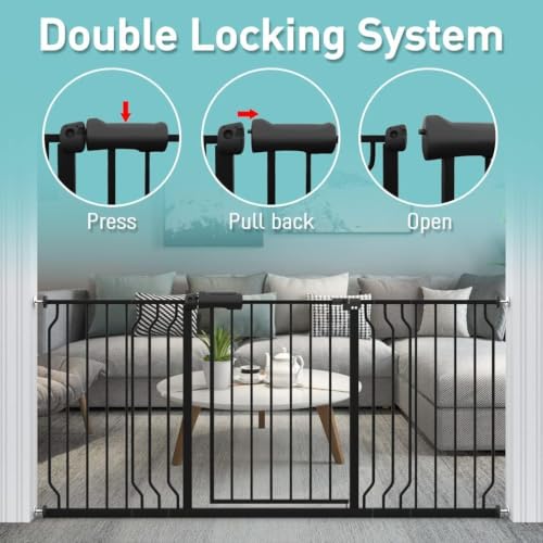 57.48 62.20" Extra Wide Baby Gate Pressure Mounted 30" Tall Black