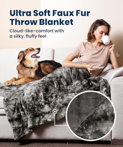 Soft & Comfortable Gray Faux Fur Throw Blanket for Couch