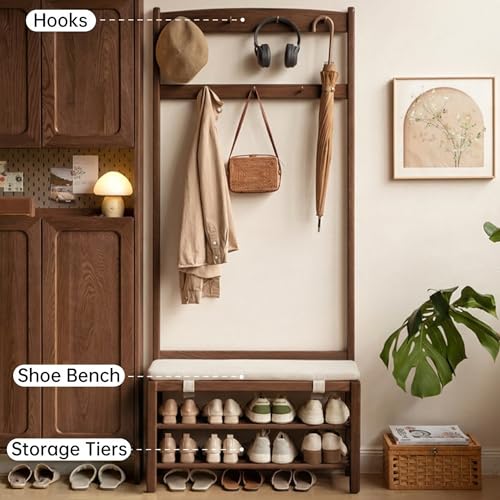Solid Oak Hall Tree with Bench and Shoe Storage
