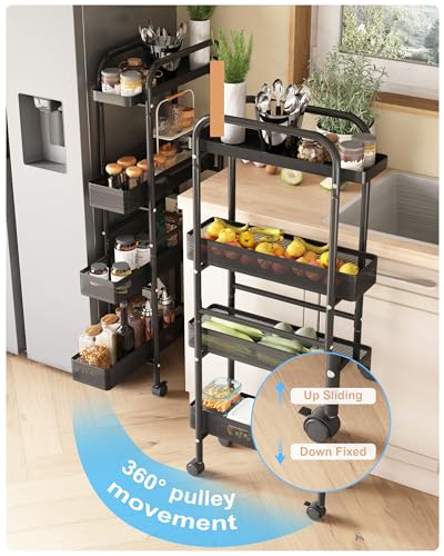 4 Tier Narrow Mobile Storage Cart with Pull