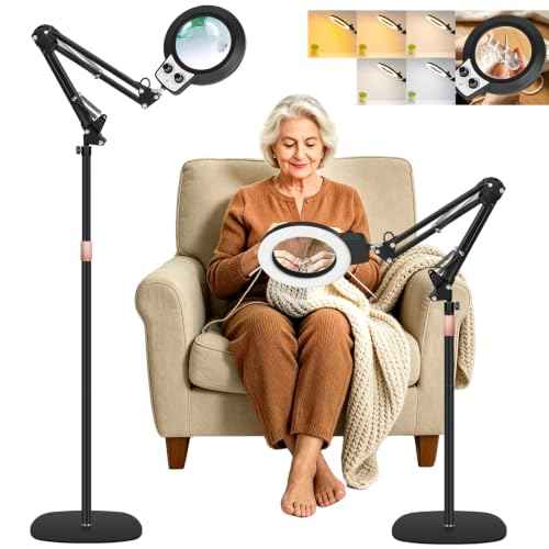 Magnifying Glass with Light and Stand 2 in 1 Stable Base Black