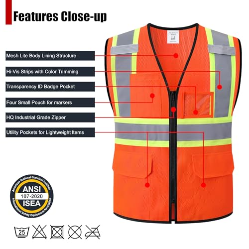 Reflective Safety Vest for Men Women Hi Vis Vest with Pockets High Visibility Vest Mesh Construction Vests Meets ANSI