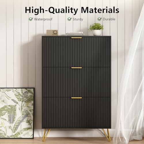 48" H Fluted Shoe Storage Cabinet with 3 Flip Drawers for Entryway