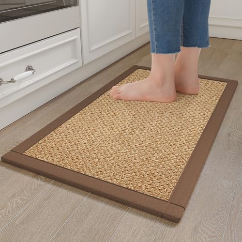 Kitchen Rugs Non Slip Washable Kitchen Mat Anti Fatigue Brown 17"x30" (3.55 Sq Ft)