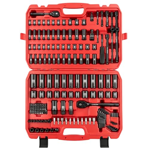1/4 & 3/8" Drive Impact Socket Set 186Pcs SAE/Metric (186 Count)