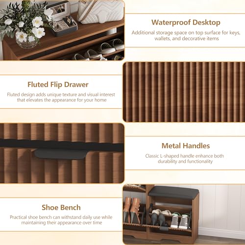 Shoe Cabinet Storage for Entryway with Flip Drawer & Bench
