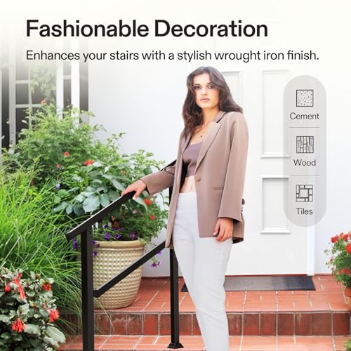 3 Step Stair Handrail 40"x36" Wrought Iron Porch Railing Black - Bel Marant
