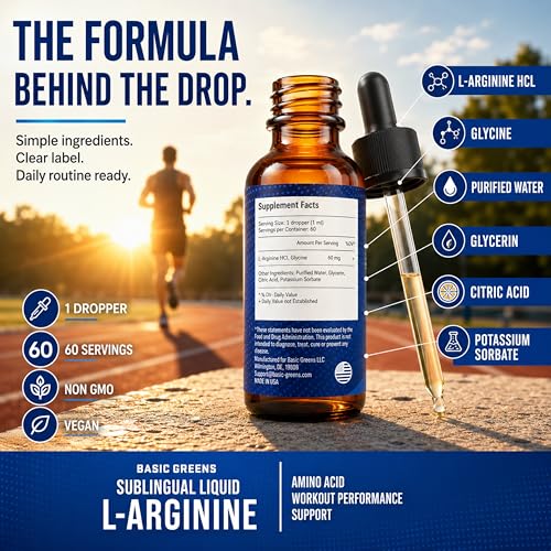 L Arginine Liquid Drops Vegan Nitric Oxide Supplement Performance 2 Fl Oz