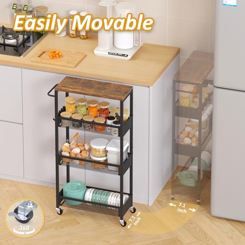7.1" Wide Slim Rolling Utility Cart