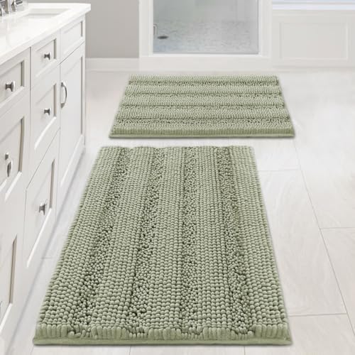 Bathroom Rug Sets 2 Piece Bath Mats Non Slip Thick Soft Chenille Striped Bath Rug achine Washable Shower Floor Rugs for Tub (7.27 Sq Ft)