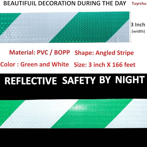 Green and White Reflective Tape Outdoor Waterproof 3 inch X 166 feet