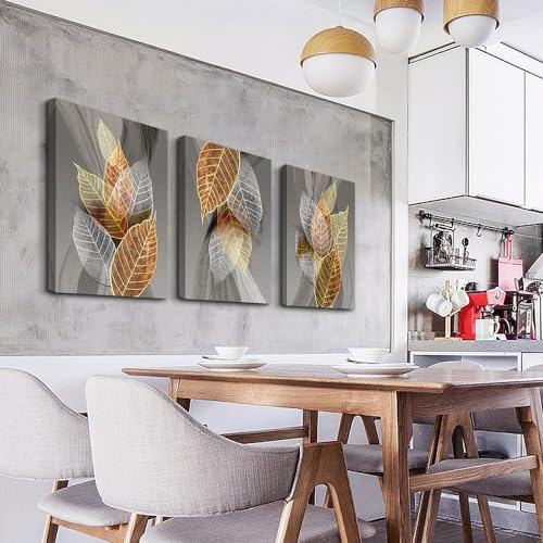 Wall Decor Large Abstract Leaves Canvas Art for Living Room (3 Count)