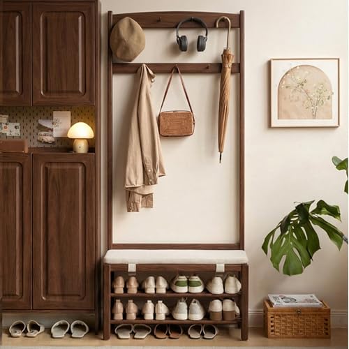 Solid Oak Hall Tree with Bench and Shoe Storage