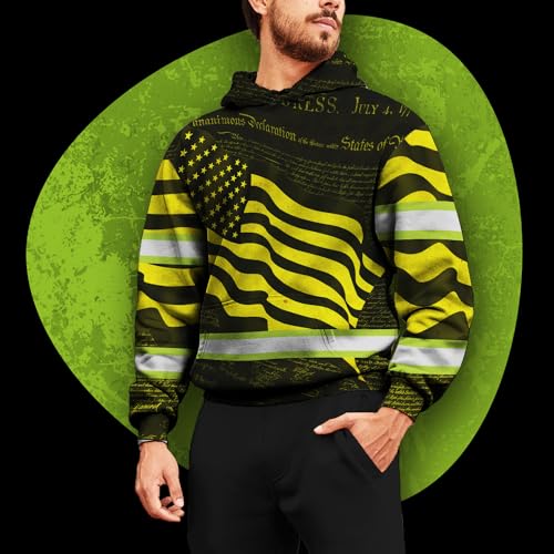 Hi Vis Yellow Neon Independence USA Flag Hoodie With Name