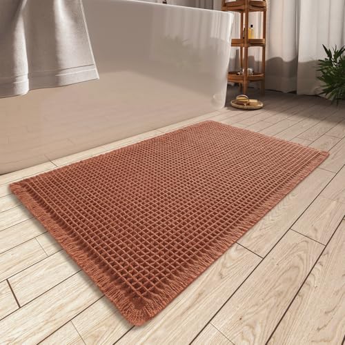 Upgraded Waffle Bath Mat Ultra Absorbent Non Slip Bathroom Mat (2 Sq Ft)