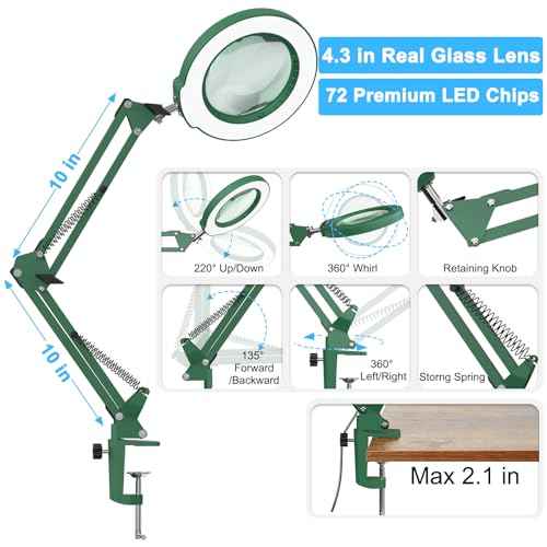 10X Magnifying Glass with Light and Clamp
