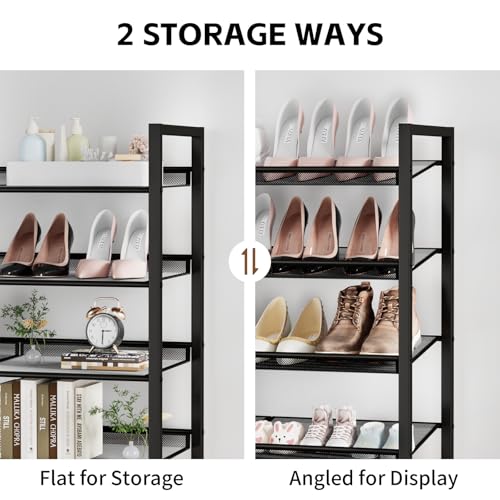 Shoe Rack, 12-Tier Metal Shoe Organizer, Tall Shoe Rack for Closet,entryway,Garage, with Adjustable Flat or Angled Shelves, 52-60 Pairs,Shoes that can accommodate The Whole Family. (12 Count)