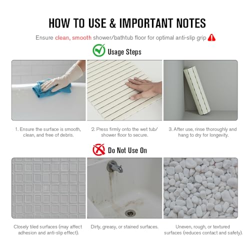 Bath Tub Shower Mat Non Slip Bathtub Mats for Bathroom Shower Floor Mat Bath Mats for Shower Tub Anti Slip Shower Mat with Drain Hole and Large Suction Cups