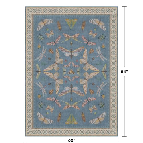 6x9 Blue Floral Rug for Dining Room Table (54 Sq Ft)