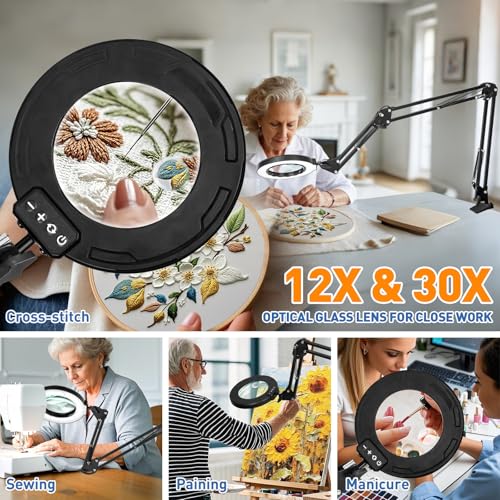 30X & 12X Ultra Long Magnifying Glass with Light and Clamp