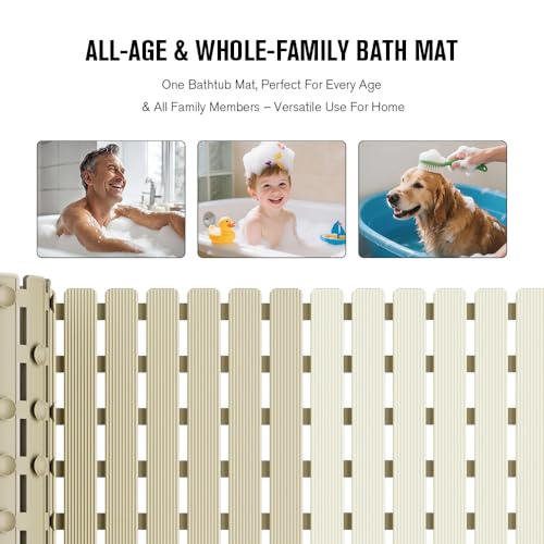 Bath Tub Shower Mat Non Slip Bathtub Mats for Bathroom Shower Floor Mat Bath Mats for Shower Tub Anti Slip Shower Mat with Drain Hole and Large Suction Cups