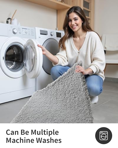 Grey Bathroom Rugs 32" × 20" Non Slip & Super Absorbent Extra Thick Soft