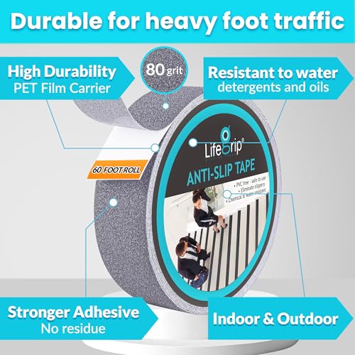 LifeGrip Anti Slip Tape 2" x60' Waterproof Grip Tape for Stairs (60 Foot)