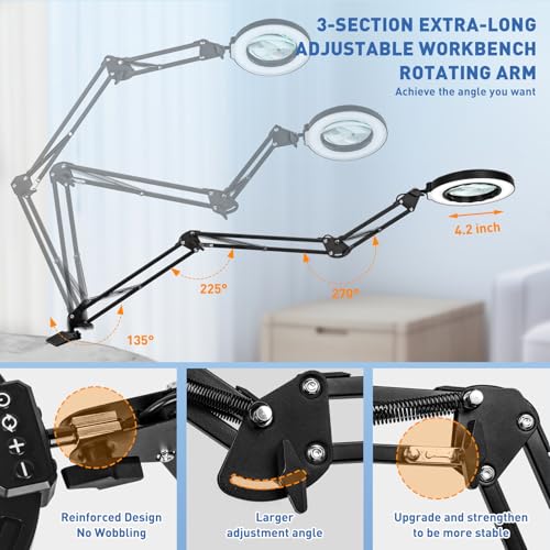 30X & 12X Ultra Long Magnifying Glass with Light and Clamp