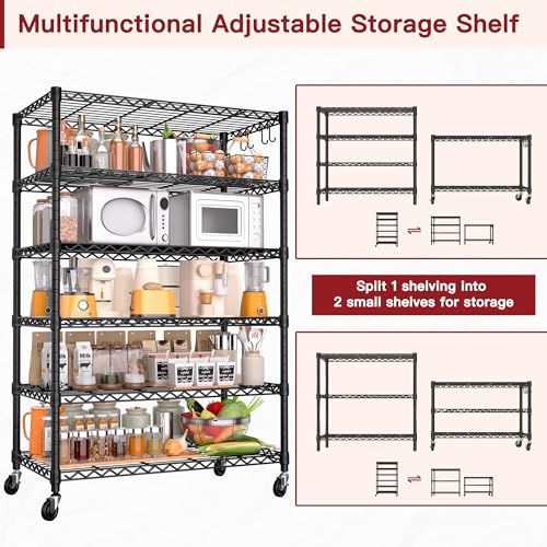 6 Tier 36" W X 18" D X 78" H Wire Shelving with Wheels 1500lbs (4 Count)