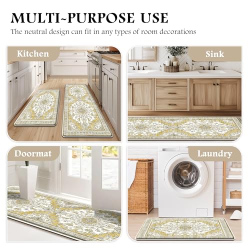 Boho Kitchen Mats for Floor 2PC Anti Fatigue Kitchen Rugs (2 Count)