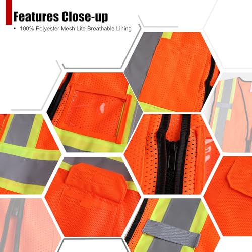 Reflective Safety Vest for Men Women Hi Vis Vest with Pockets High Visibility Vest Mesh Construction Vests Meets ANSI