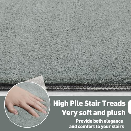 Ultra Plush Carpet Stair Treads 8 x 30 Inch Light Gray 7 Pcs (11.67 Sq Ft)