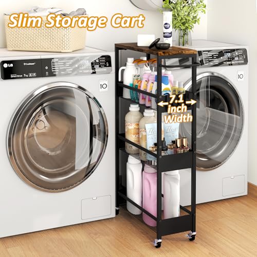 7.1" Wide Slim Rolling Utility Cart