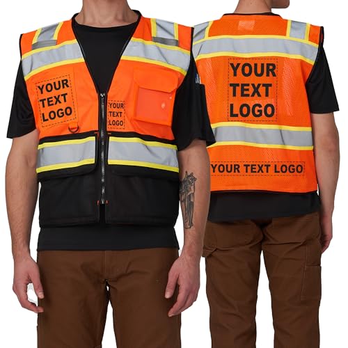 Personalized Orange Black Event Staff Vest Zipper ANSI 107 3XL