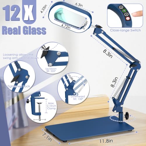12X Square Magnifying Glass with Light and Stand
