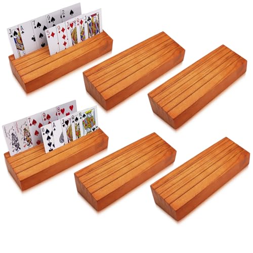Card Holders for Playing Cards Holder Stand Wood Playing Card Holder for Kids Canasta Holder for Adults Seniors Card Deck Crowns Uno Games Set of 6 (2 Count)