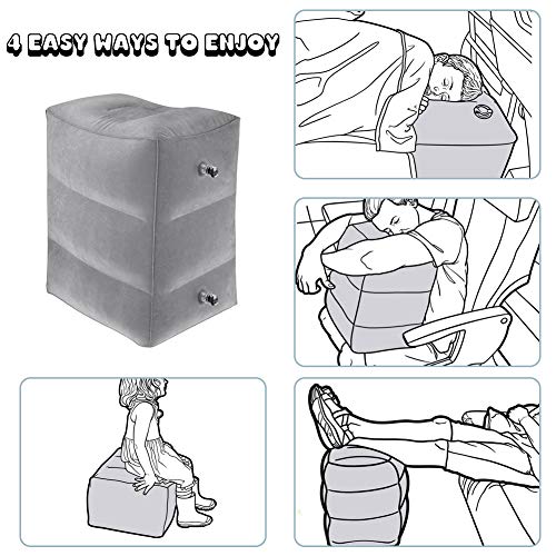 Inflatable Adjustable Travel Foot Rest Airplane Pillow Grey 2 Pack (2 Count)