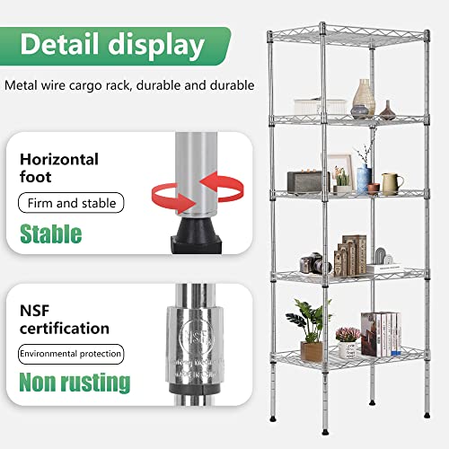 5 Tier Wire Shelving Adjustable Metal Shelves 17L x 12W x 48H NSF Pantry Shelves Storage Rack Shelving Units for Kitchen Garage Small Places Commercial