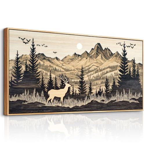 Large Canvas Wall Art For Living Room Wall Decor For Farmhouse Bedroom Office Restaurant Decoration Prints Pictures Abstract Woodland Moose Landscape Painting Home Decor 24"X48" Wood Frame