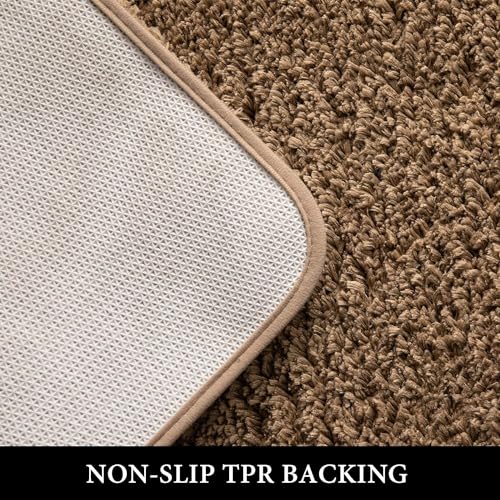 Light Brown Bathroom Runner Rugs Soft Microfiber Bath Mat 16x60 Inch (9.6 Sq Ft)