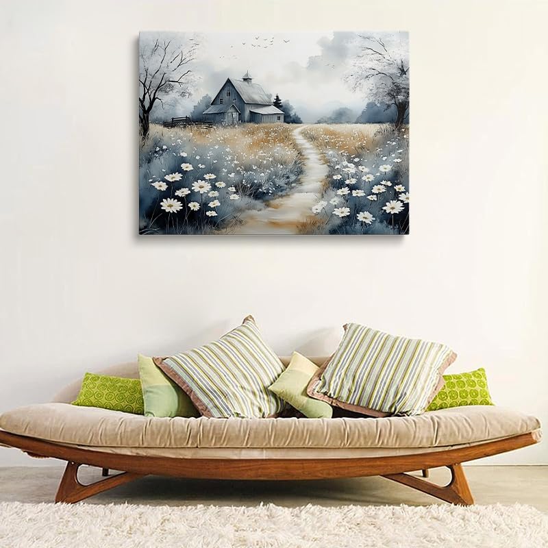 Framed Vintage Print French Country Farmhouse Floral Nature Picture Wall Decor Gift Retro Poster Rustic Painting Bird and Tree Flower Canvas Wall Art Painting for Living Room Bathroom